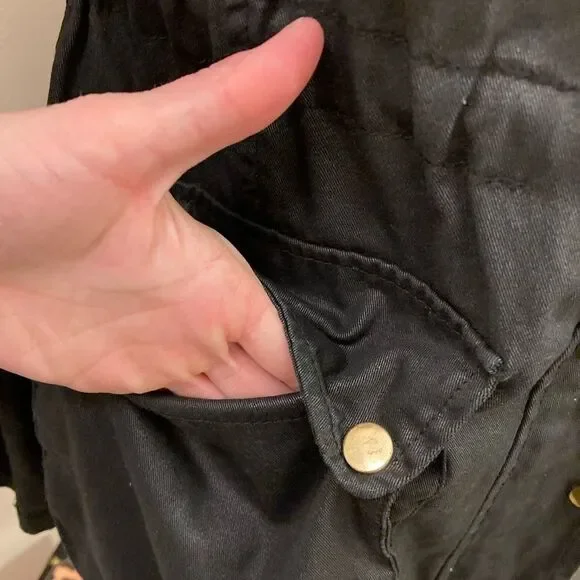 Forever 21 Black Cinch Waist City Zipper Jacket W Hood & Gold Accents S - Picture 7 of 12